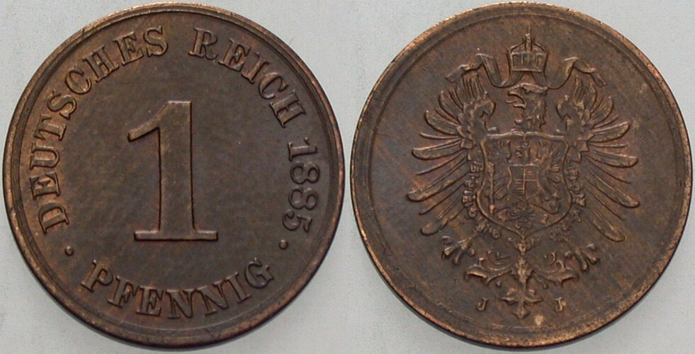 1 Pfennig 1885 J. 1 Patina, vorzüglich +