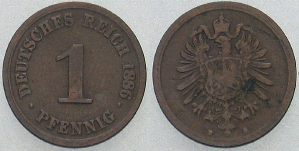 1 Pfennig 1886 J. 1 Kratzer, schön - sehr schön