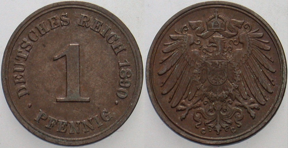 1 Pfennig 1890 J. 10 Sehr schön - vorzüglich