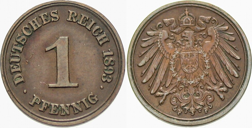 1 Pfennig 1893 J. 10 Sehr schön