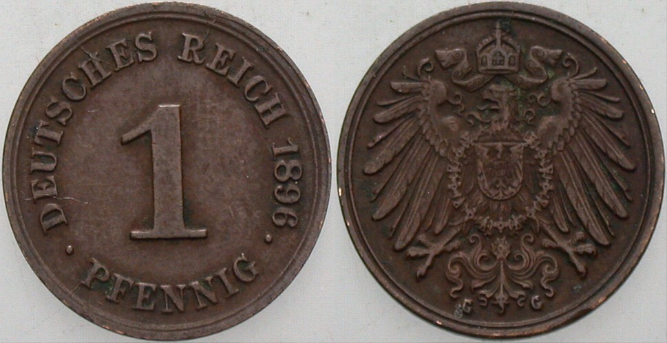 1 Pfennig 1896 J. 10 Sehr schön