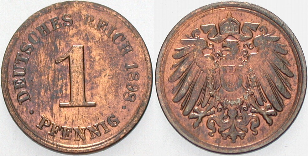 1 Pfennig 1898 J. 10 Patina, sehr schön - vorzüglich
