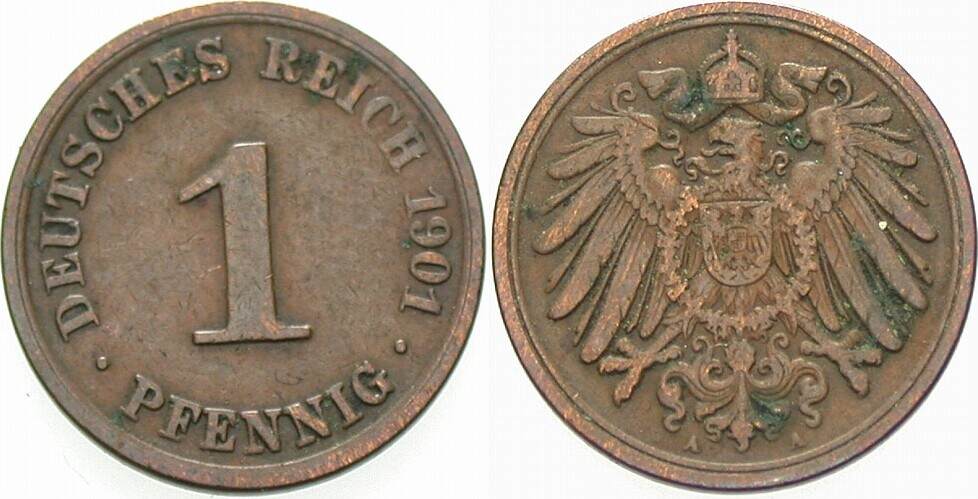 1 Pfennig 1901 J. 10 Sehr schön