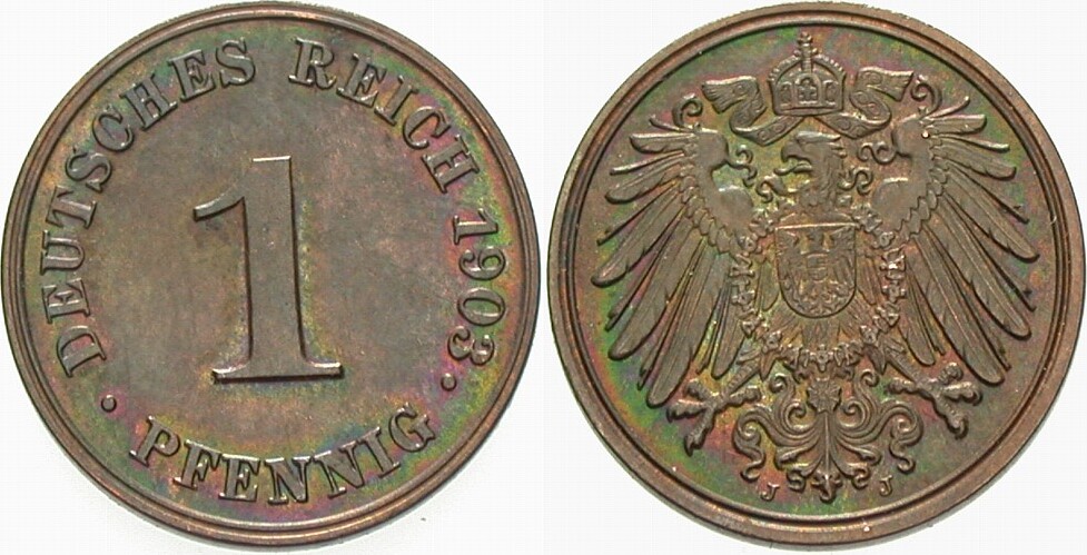 1 Pfennig 1903 J. 10 Patina, vorzüglich +