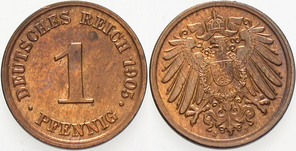 1 Pfennig 1905 J. 10 Fast Stempelglanz
