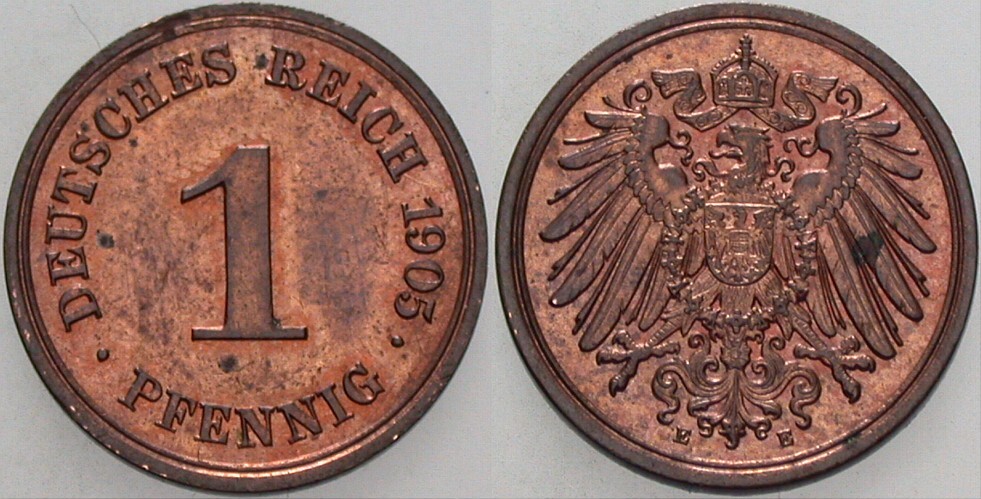 1 Pfennig 1905 J. 10 Patina, fast Stempelglanz