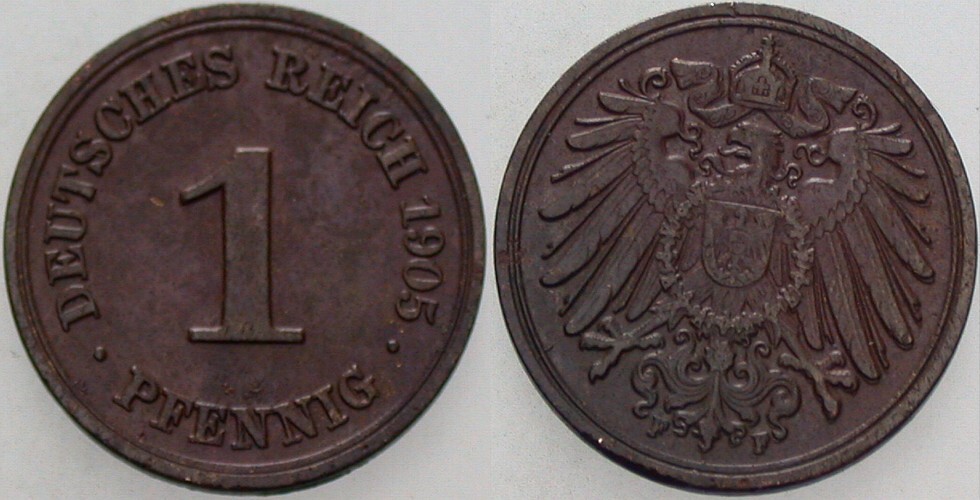 1 Pfennig 1905 J. 10 Sehr schön - vorzüglich