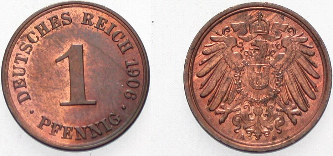 1 Pfennig 1906 J. 10 vorzüglich - Stempelglanz