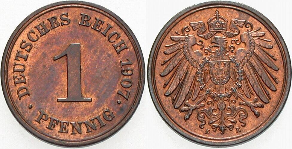 1 Pfennig 1907 J. 10 fast Stempelglanz