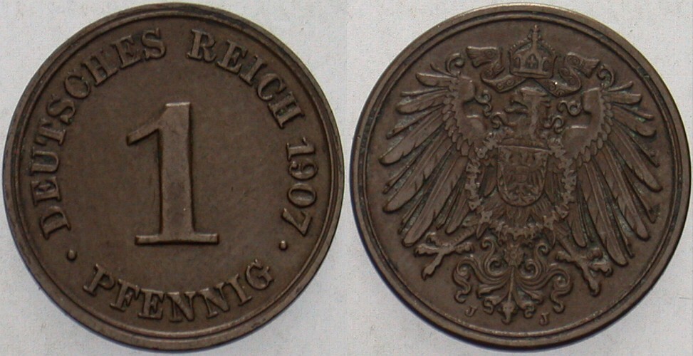 1 Pfennig 1907 J. 10 Wz. Kratzer, sehr schön - vorzüglich