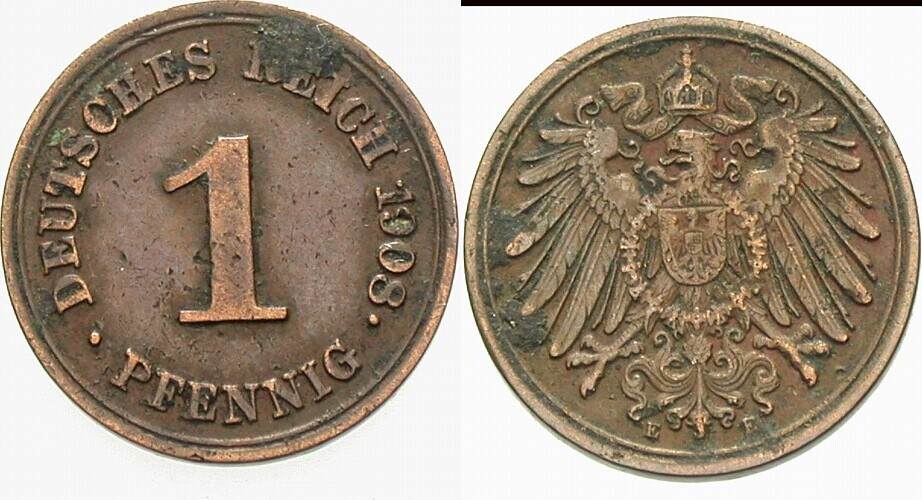 1 Pfennig 1908 J. 10 Fast sehr schön