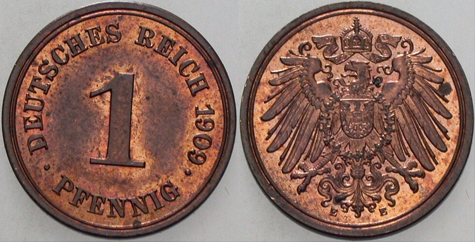 1 Pfennig 1909 J. 10 Patina, fast Stempelglanz