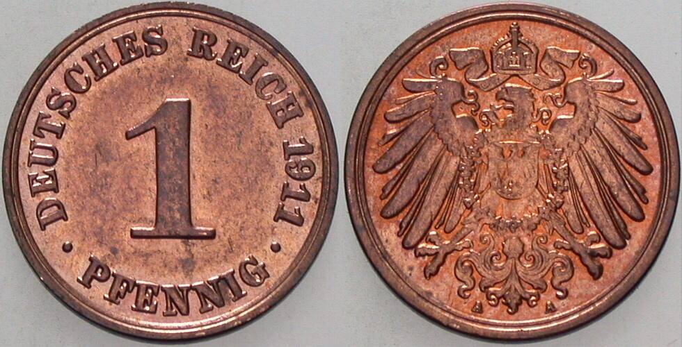 1 Pfennig 1911 J. 10 Fast Stempelglanz