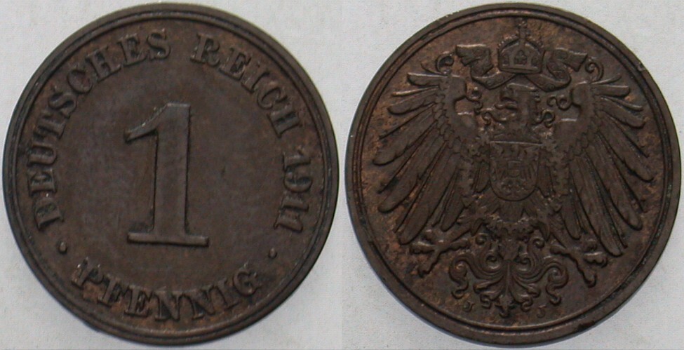 1 Pfennig 1911 J. 10 Fast vorzüglich