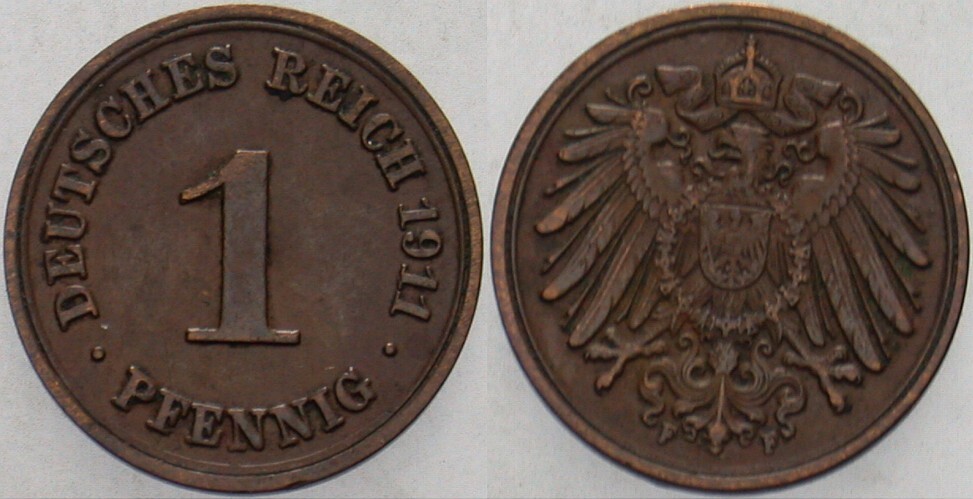 1 Pfennig 1911 J. 10 Sehr schön