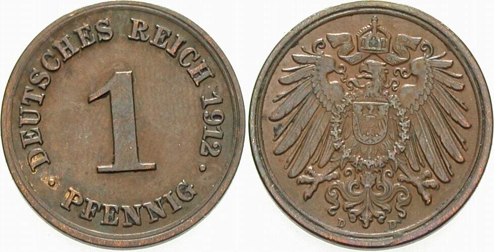 1 Pfennig 1912 J. 10 vorzüglich