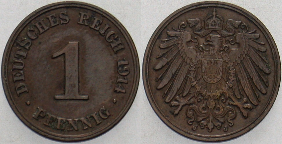 1 Pfennig 1914 J. 10 Sehr schön