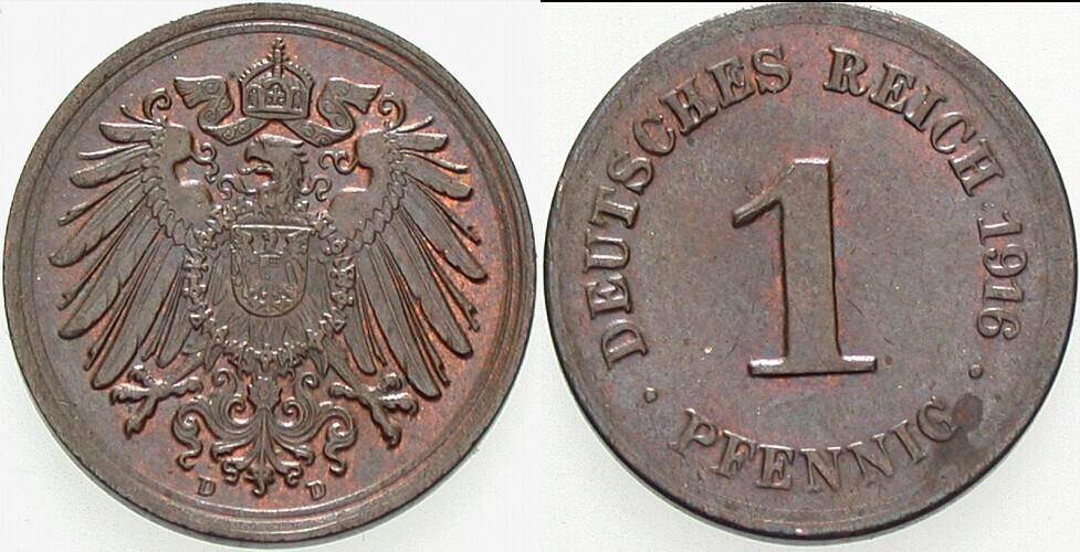 1 Pfennig 1916 J. 10 Vorzüglich