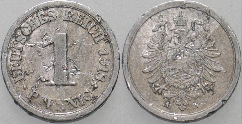 1 Pfennig 1918 J. 300 Belegexemplar, Kratzer, sosnt fast sehr schön