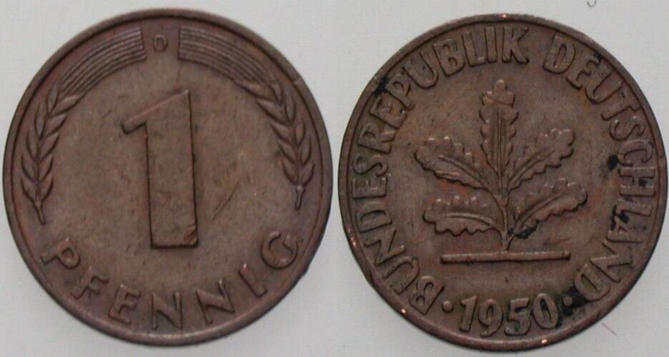 1 Pfennig 1950 J. 380 sehr schön