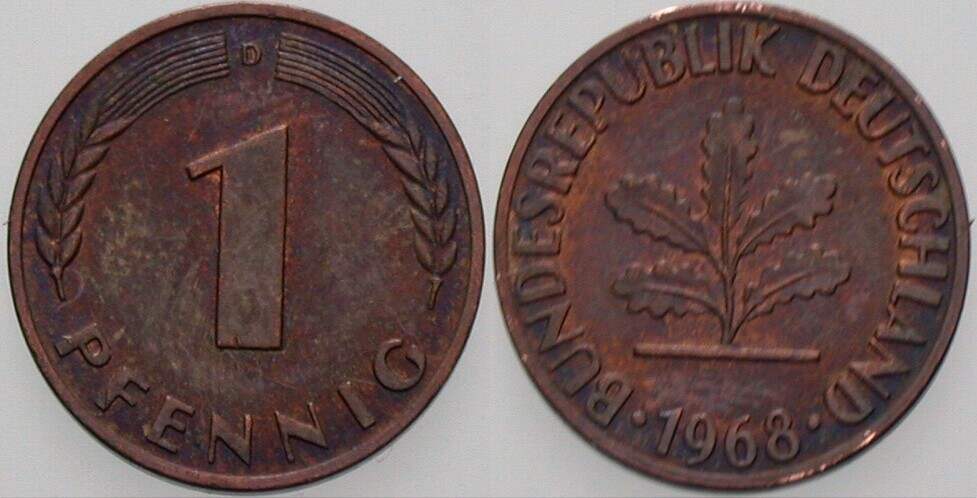 1 Pfennig 1968 J. 380 sehr schön