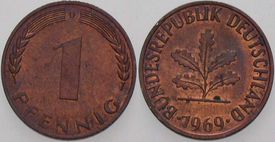 1 Pfennig 1969 J. 380 sehr schön