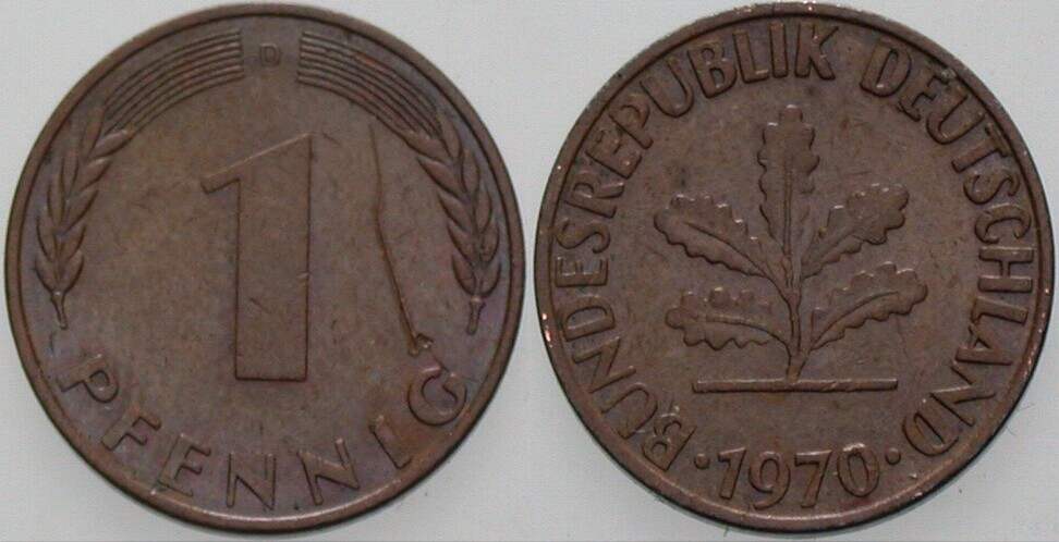 1 Pfennig 1970 J. 380 sehr schön