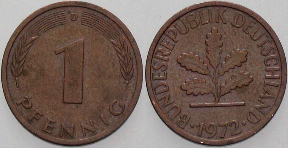 1 Pfennig 1972 J. 380 sehr schön