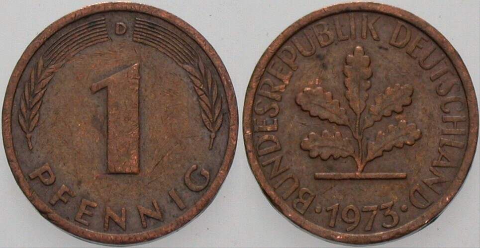 1 Pfennig 1973 J. 380 sehr schön