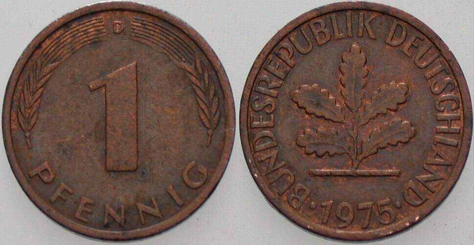 1 Pfennig 1975 J. 380 sehr schön