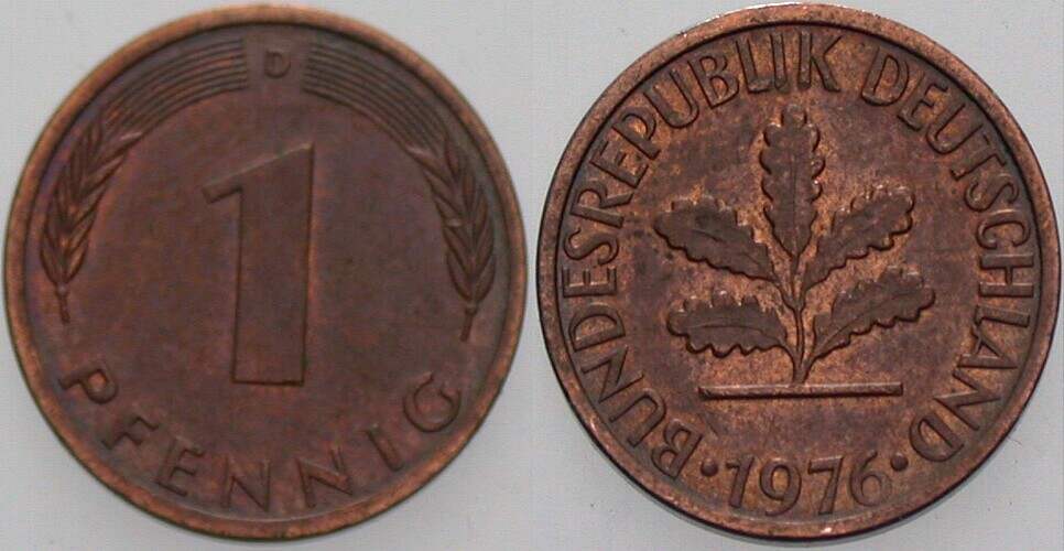 1 Pfennig 1976 J. 380 sehr schön
