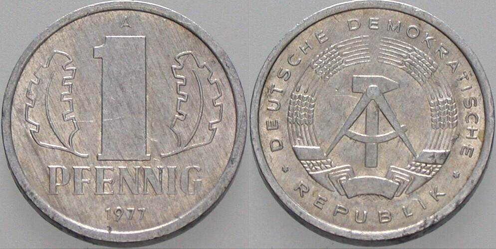 1 Pfennig 1977 J. 1508 Sehr schön