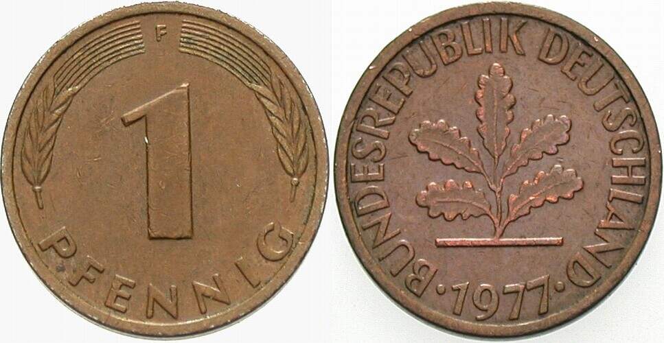 1 Pfennig 1977 J. 380 sehr schön