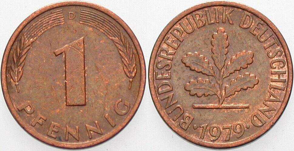 1 Pfennig 1979 J. 380 sehr schön
