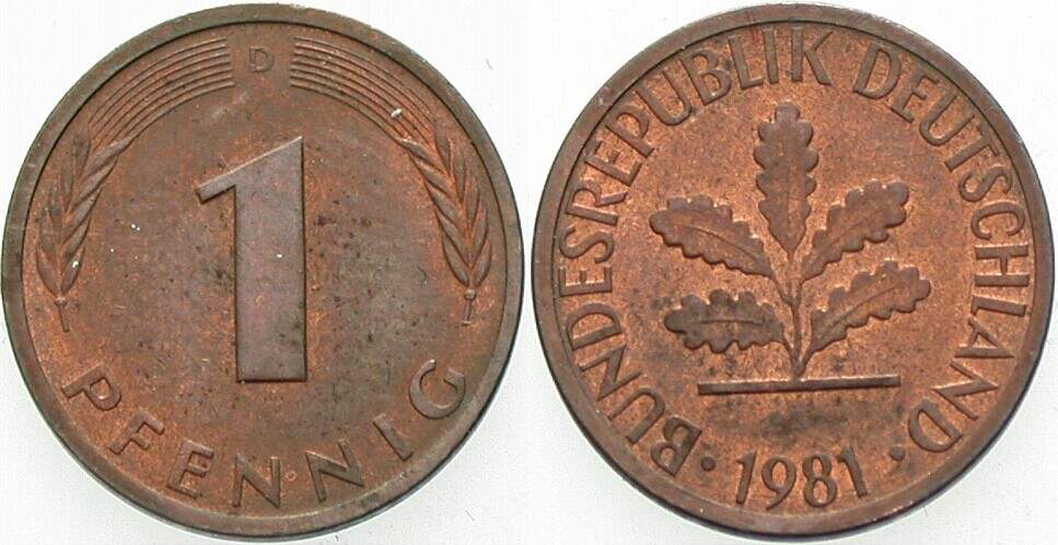 1 Pfennig 1981 J. 380 sehr schön