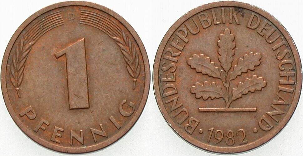 1 Pfennig 1982 J. 380 sehr schön