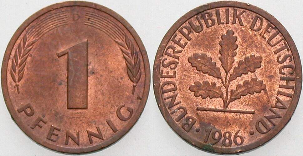 1 Pfennig 1986 J. 380 sehr schön