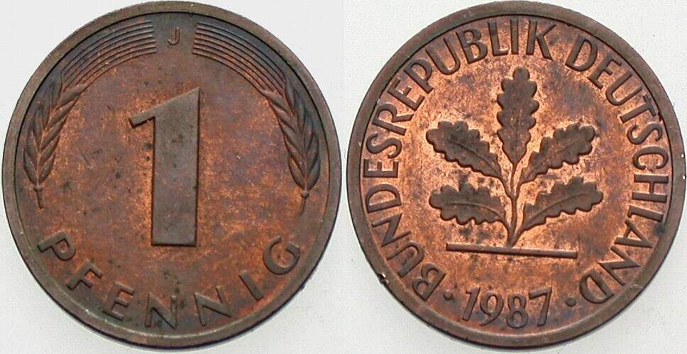 1 Pfennig 1987 J. 380 sehr schön