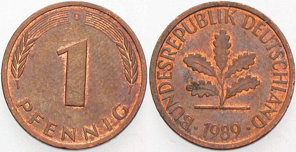 1 Pfennig 1989 J. 380 sehr schön