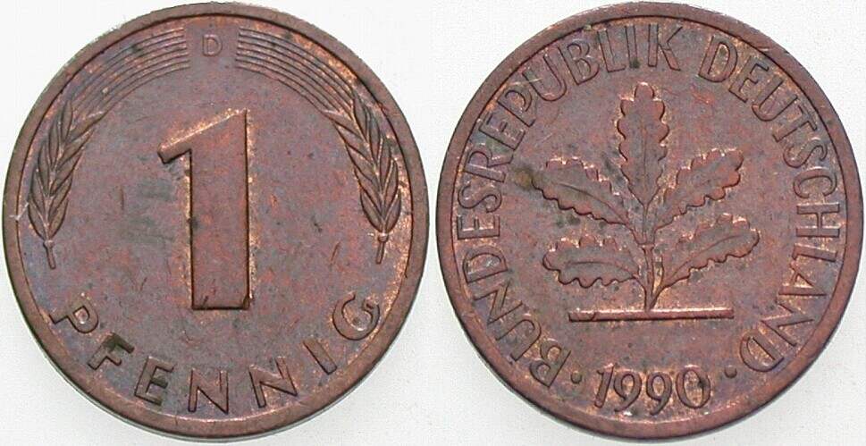 1 Pfennig 1990 J. 380 sehr schön
