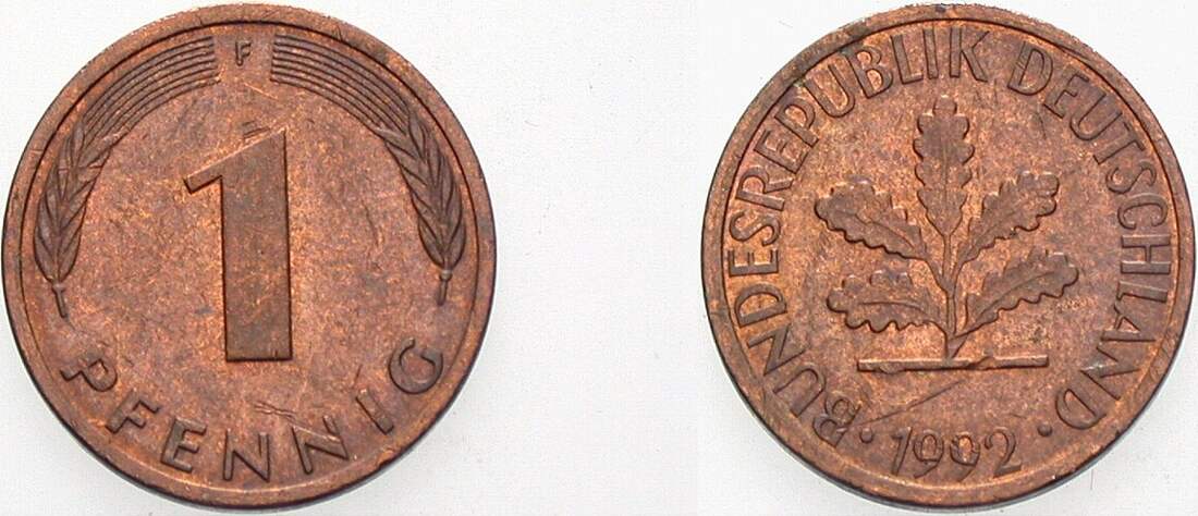 1 Pfennig 1992 J. 380 sehr schön