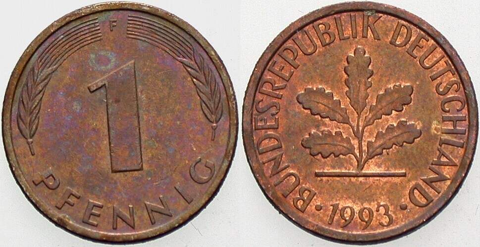 1 Pfennig 1993 J. 380 sehr schön