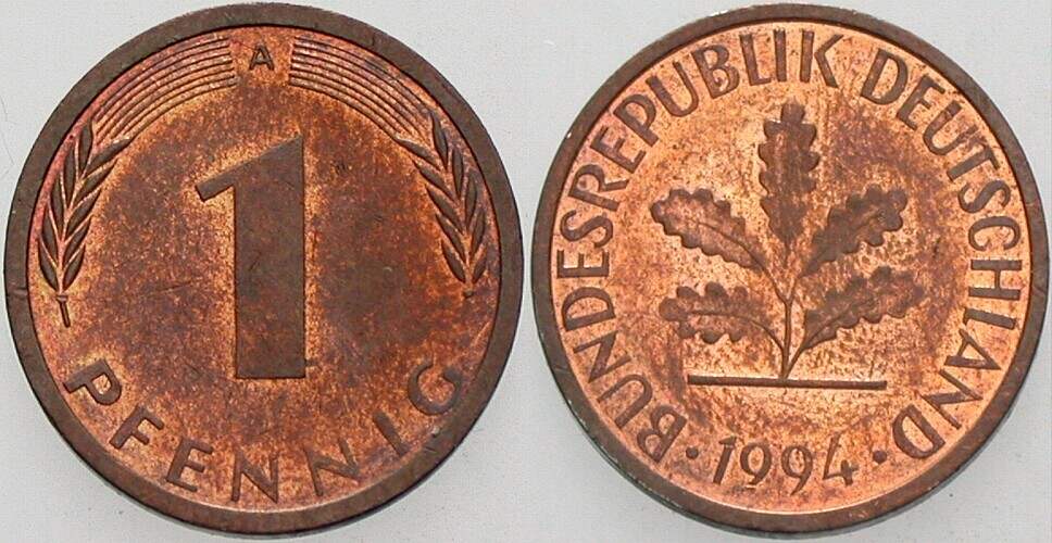 1 Pfennig 1994 J. 380 sehr schön