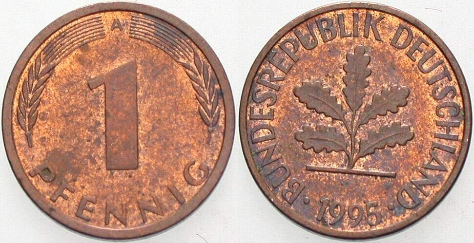 1 Pfennig 1995 J. 380 sehr schön