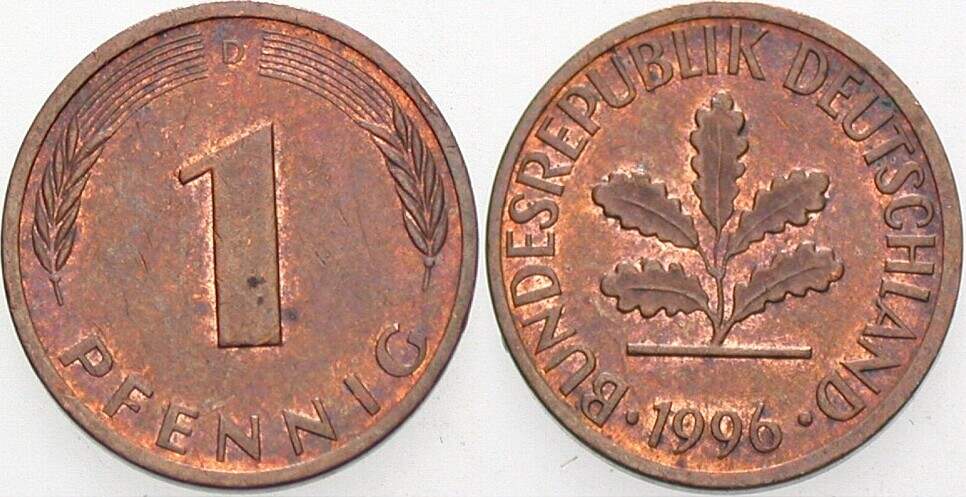 1 Pfennig 1996 J. 380 sehr schön