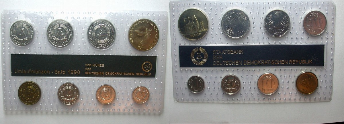 1 Pfennig - 2 Mark, 3,86 Mark + Medaille 1990  Stempelglanz