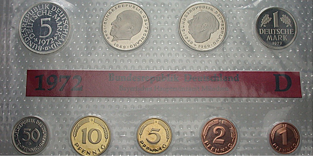 1 Pfennig - 5 Deutsche Mark, 10,68 DM 1972 Polierte Platte