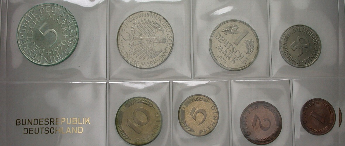1 Pfennig - 5 Deutsche Mark, 8,68 DM 1970 Patina, Polierte Platte