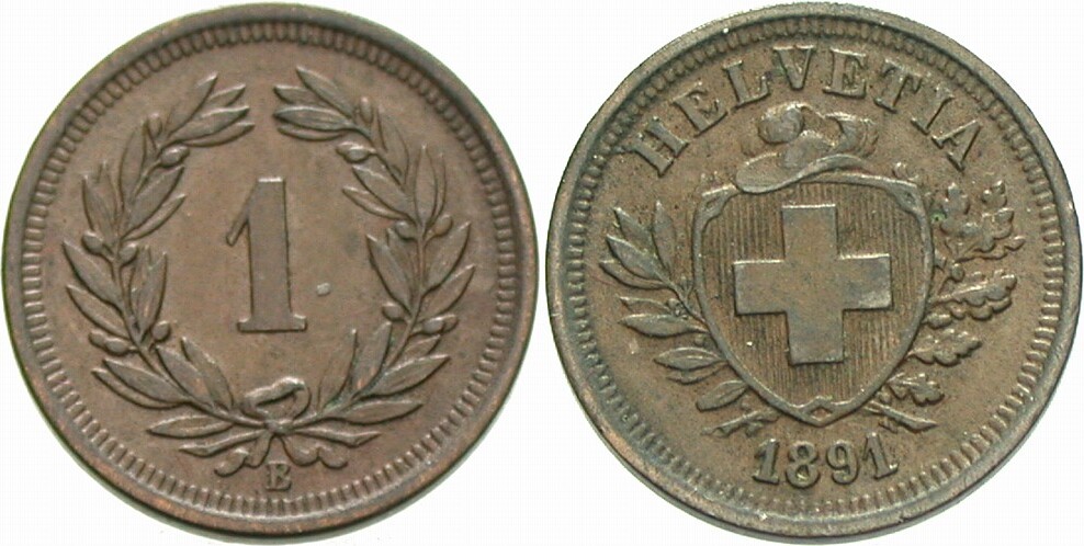 1 Rappen 1891 Divo/Tobler 326 Patina, sehr schön +