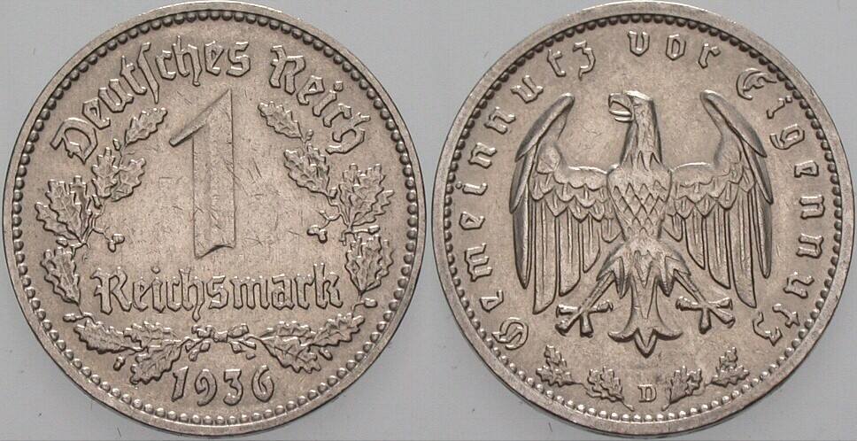 1 Reichsmark 1936 J. 354 Sehr schön - vorzüglich